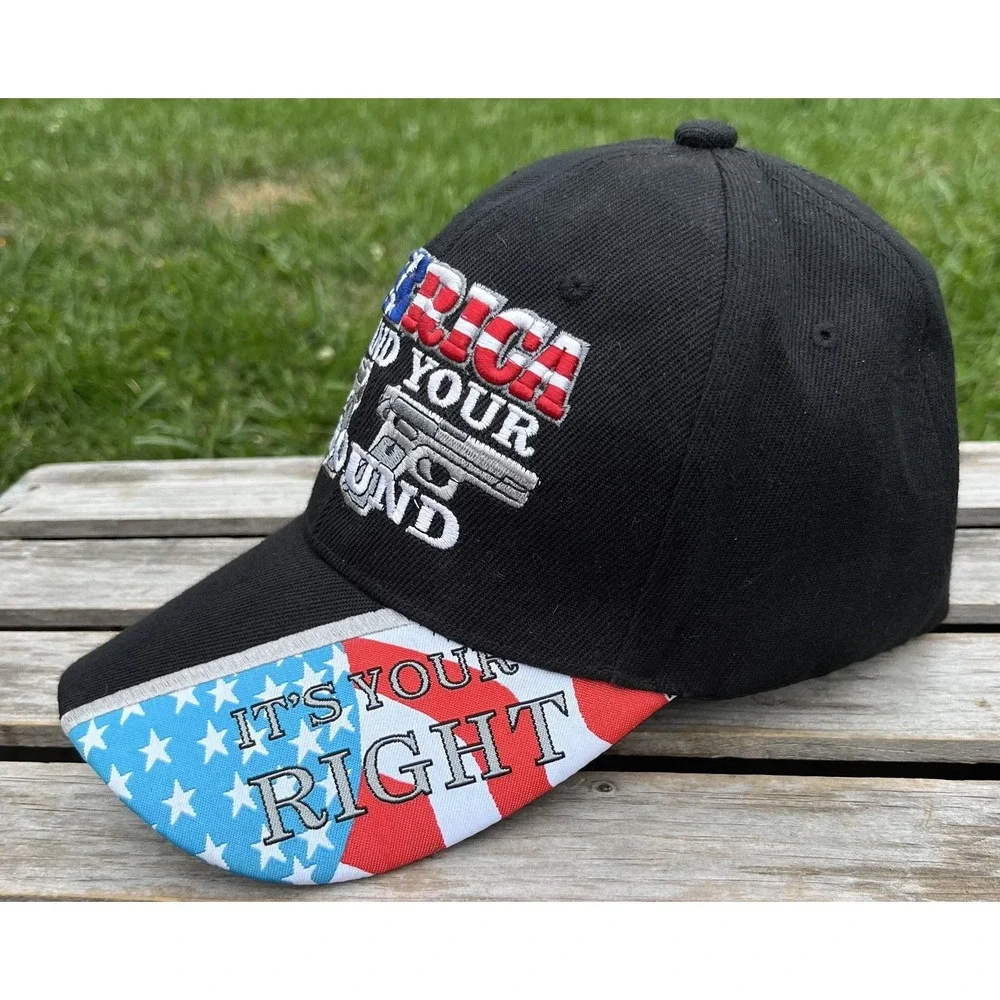 America Stand Your Ground Hat Cap Strap Back Patriotic USA Flag Embroidered Mens